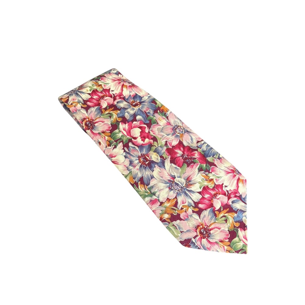 JT Beckett Floral Neck Tie Pink Blue Burgundy Mens 59" x 4" Wide Necktie - Picture 4 of 6